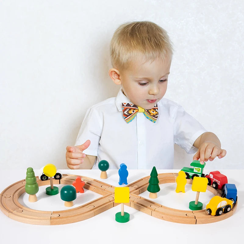 Children's wooden track train, educational building blocks, baby cognitive toys, table games