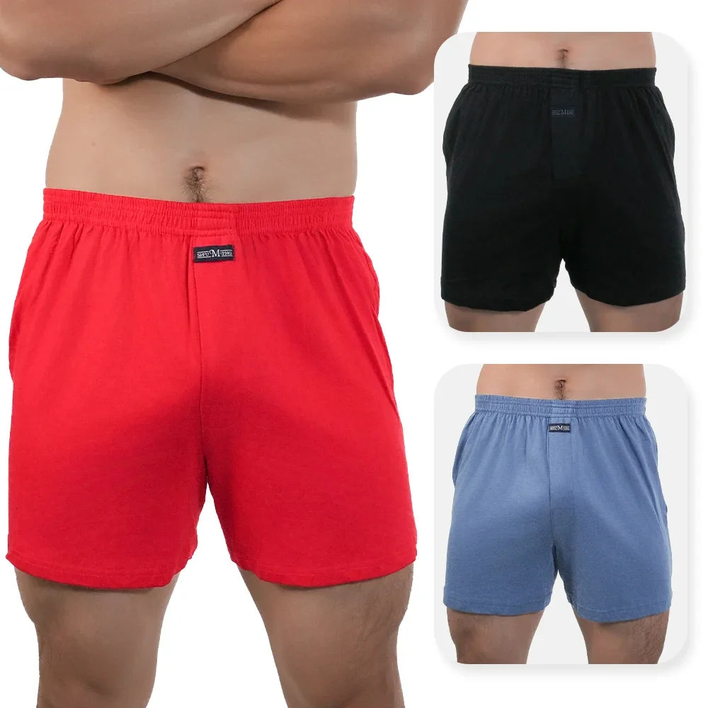 3pcs Mens High Waist Boxers Briefs 100% Cotton Plus Size Sleepwear Elastic Waistband Lounge ARO Pants Home Wear Comfort 50-140kg