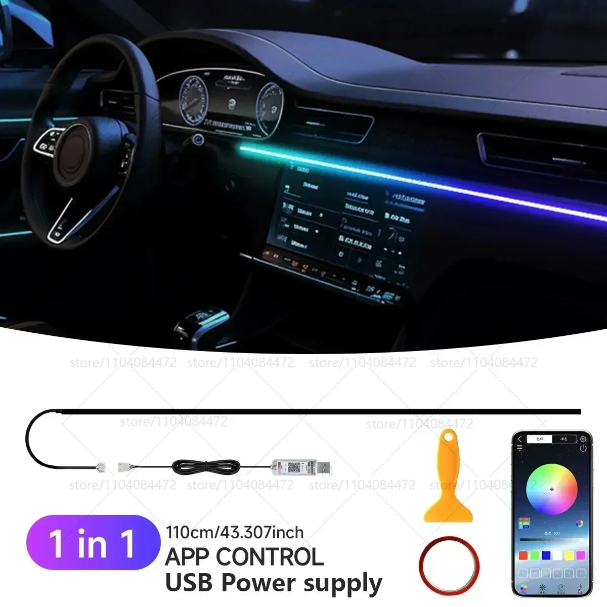 22in1 RGB Car Interior Acrylic Car Ambient Lights RGB Hidden Acrylic Strip Decoration Atmosphere Accessories For Peugeot 2008