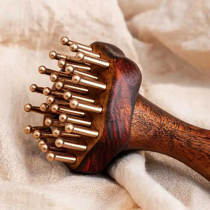 Portable 24 SOLID BRASS TEETH Meridian BRUSH GuaSha Massage Tool Precision Acupressure Massager Lymphatic Drainage stress Relief
