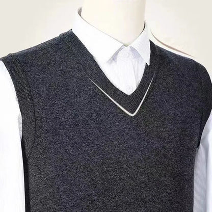 Men's Cashmere Sweater Casual Solid Color V-Neck Business Sweater Vest Warm and Comfortable Vest Autumn and Winter Pullover Top