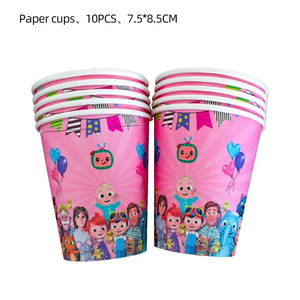 Cocomelon Birthday Party Decoration Tableware Set Birthday Cup Plate Napkin Tablecloth Cake Topper Balloon Party Favors Gifts