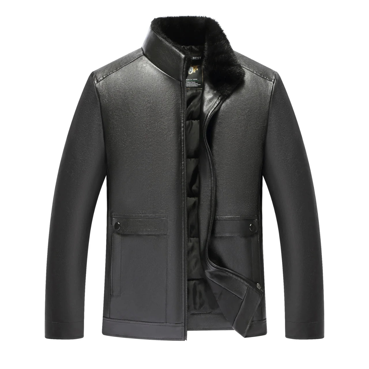 Men's Winter Thickened Stand-Collar Light Business Pu Leather Jacket