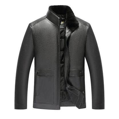 Men's Winter Thickened Stand-Collar Light Business Pu Leather Jacket