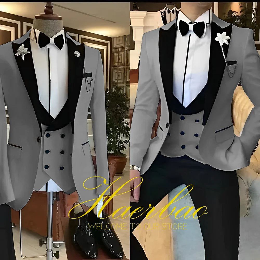 White Men Suits 3 Piece Slim Fit Groom Tuxedos for Wedding Groomsmen Italian Style Suit Jacket with Double Breasted Vest Pants