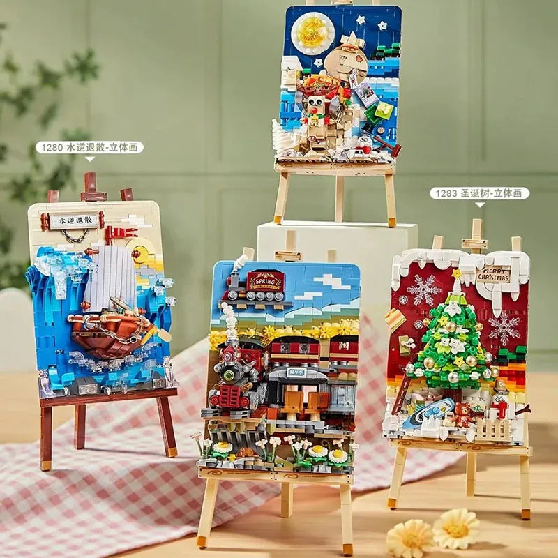 Christmas Sleigh Hanging Painting Building Block Set DIY Creative Drawing Board Assembly Ornaments Children's Toys Gifts