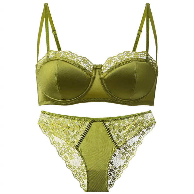 Hot Sale French Style Lace Satin Lingerie Set For Women, Sexy Push Up Thin Comfortable Breathable Daily Wear Intimates Bra Set