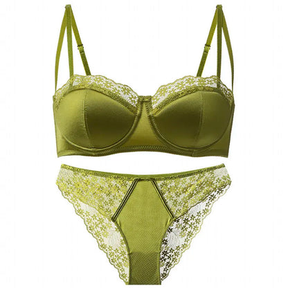 Hot Sale French Style Lace Satin Lingerie Set For Women, Sexy Push Up Thin Comfortable Breathable Daily Wear Intimates Bra Set