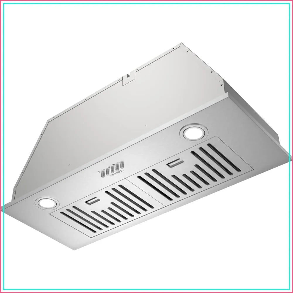 30 inch Built-in Range Hood, 600 CFM, 3 Speed, Ducted/Ductless, Stainless Steel with LED Light and Baffle Filters