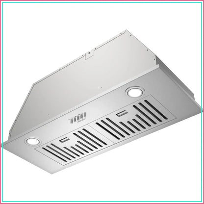 30 inch Built-in Range Hood, 600 CFM, 3 Speed, Ducted/Ductless, Stainless Steel with LED Light and Baffle Filters