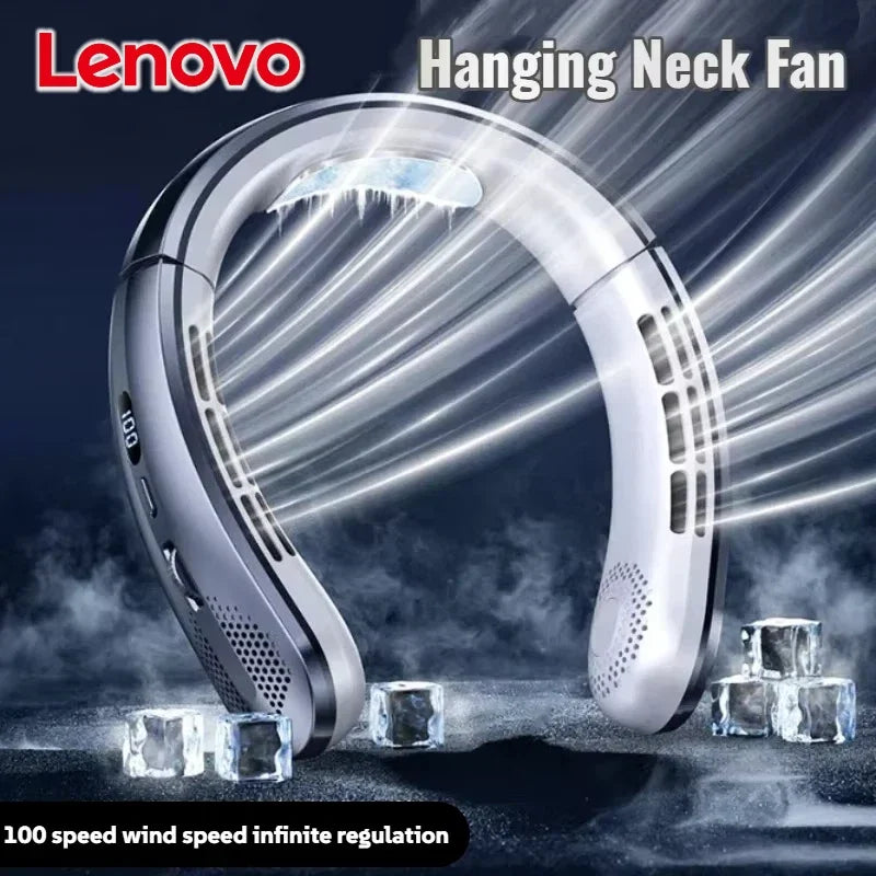 Lenovo Hanging Neck Fan LED Digital Display 8000mAh Portable Bladeless USB Rechargeable Mute Electric Air Cooler