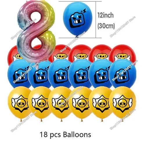Anime Game Theme Party Supplies Flag Pull Banner Cake Topper Balloon Set Kid Girl Boy Happy Birthday Party Baby Shower Decor