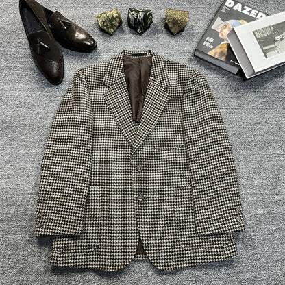 Vintage Unisex Woolen Suit Jacket Simple Casual Plaid Retro Style Warm Windproof Interview Commuting Business Casual Wear