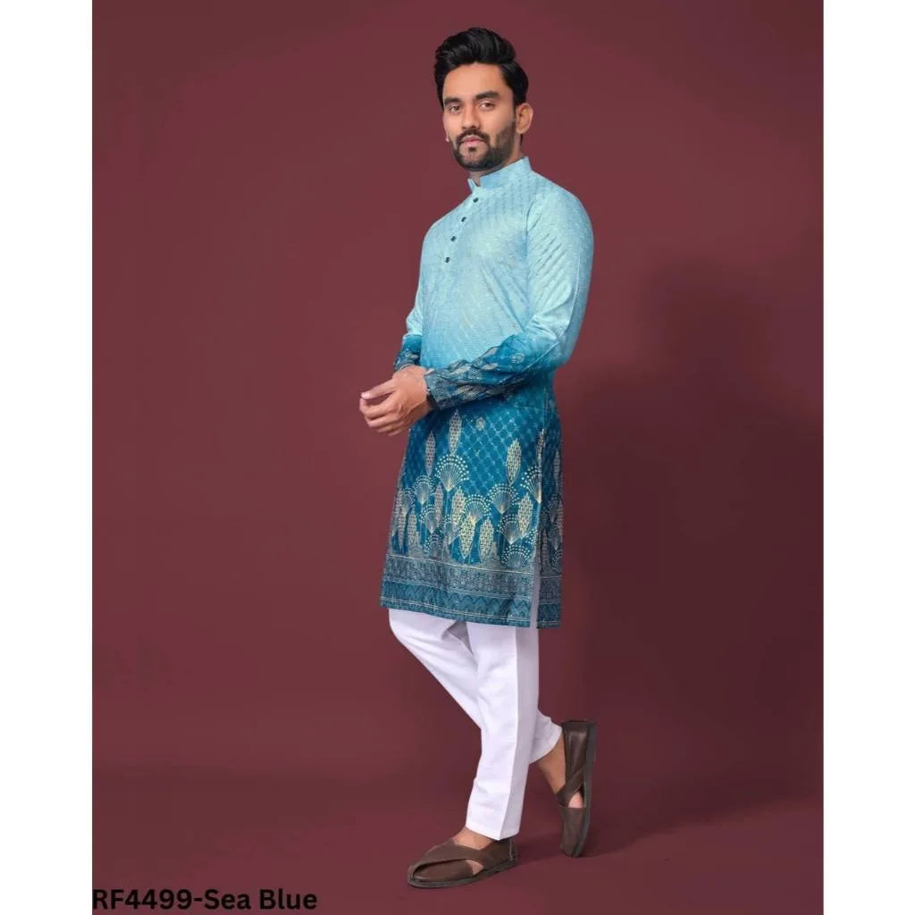 Men Digital Printed Kurta Shirt Regular Fit Mandarin Collar Long Suitable All Occasions Such Wedding Hari Raya National style