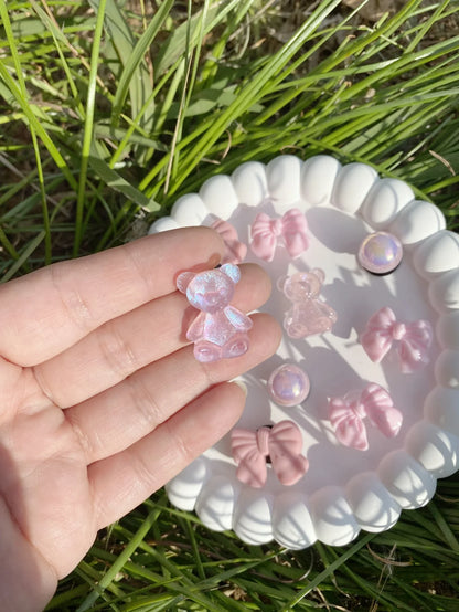 12 pieces of shoe decoration pink series (bow tie bear, pink butterfly ABS pearl) accessories - easy to install removable DIY de