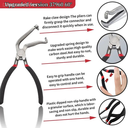 8" 60-Degree Electrical Disconnect Pliers For Automotive Connectors & Sensors - Angled Wire Plug Removal Tool