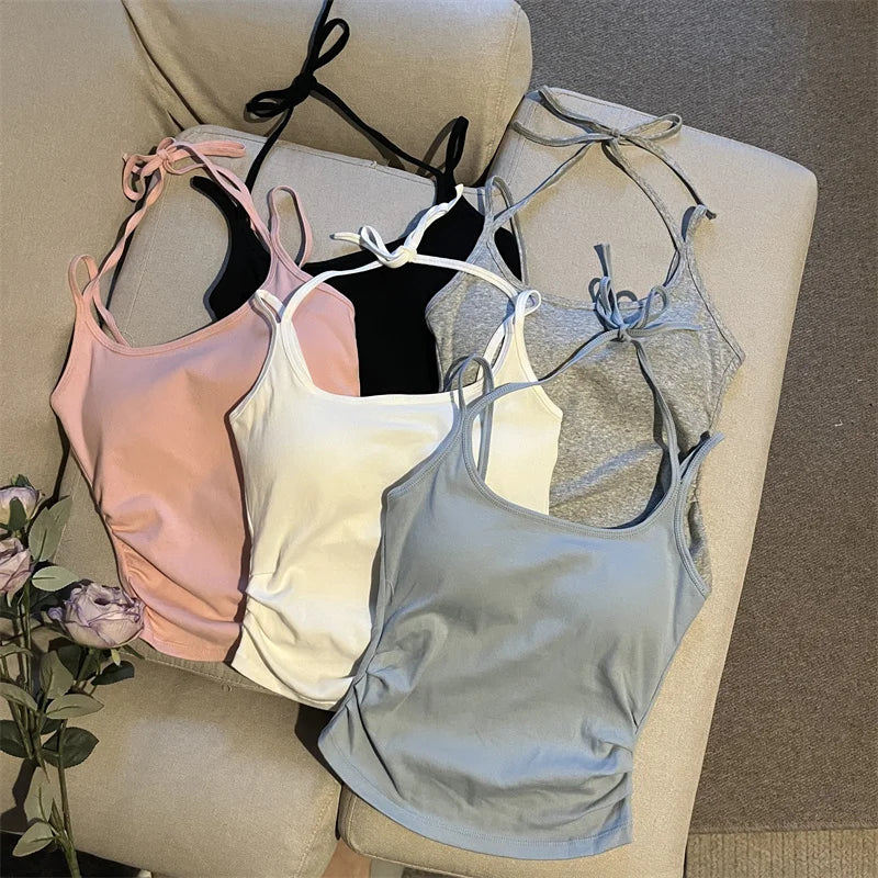 Hot ort Sve Crop Top Women's Faion Slim Fit Bal Vest Summer Outerwear Cotton Blend Comfortable Breathable Tank Top
