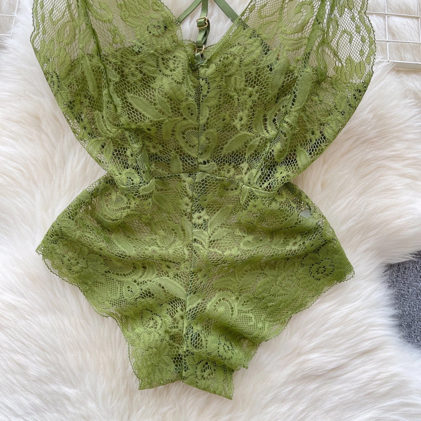 Sexy Lace Strap Jumpsuit Slim Fit Transparent Women's Pajamas Halter Playsuit Erotic Lingerie Catsuit Backless Hollowed Bodysuit