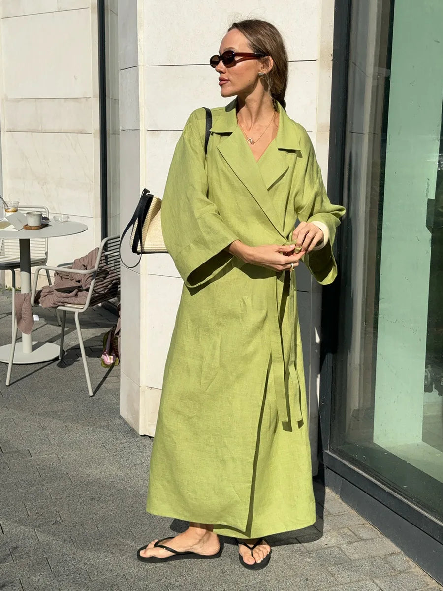 Tossy Casual Loose Lace-Up Dress Female Lapel Long Sleeve High Waist Solid Autumn 2025 New Bandage Dress Women's Commute Dress