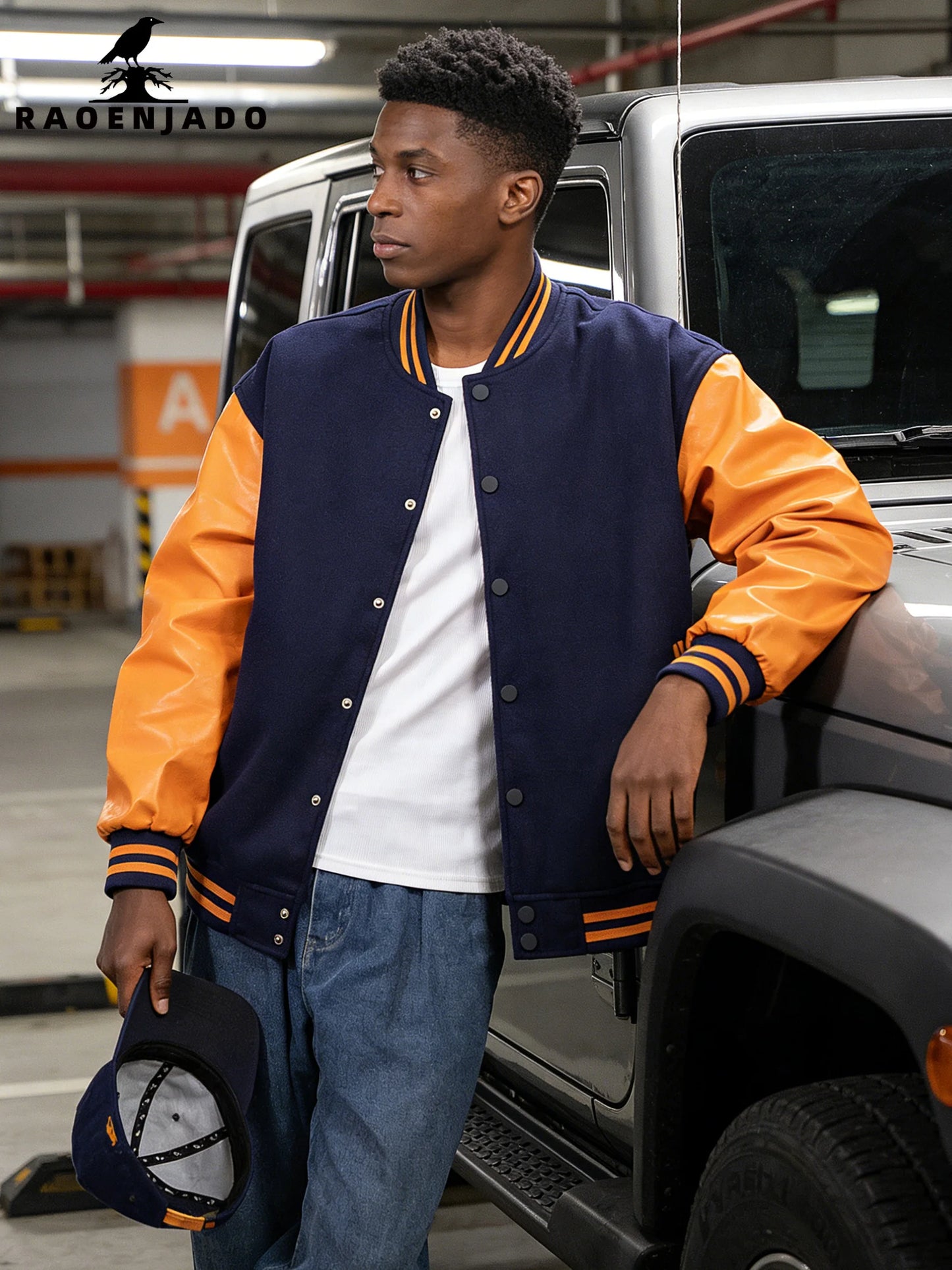 Men's Classic Varsity Jacket with Faux Leather Sleeves Letterman Style Baseball Coat Color-Block Lightweight Men's