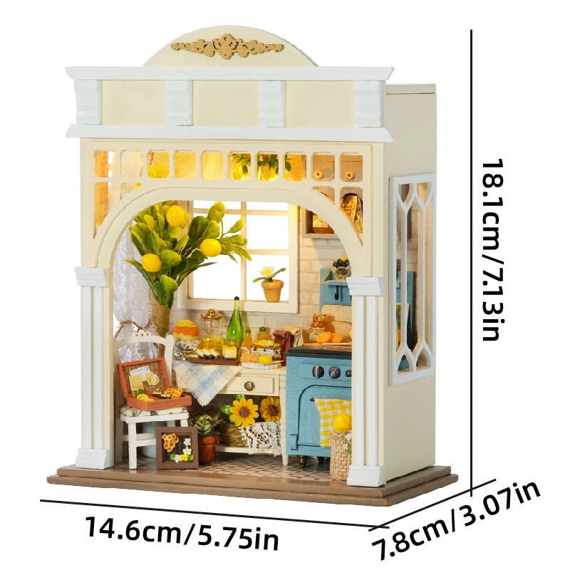 DIY Miniature Dollhouse Kit with LED Light Handmade Wooden Flower Shop Book Nook Creative 3D Puzzle Model Building Set for Gifts