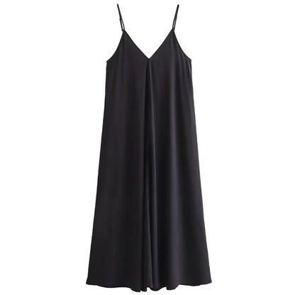 HXAO 2025 Women's Slip Dress Summer Green Red Black Dress Casual V-Neck Backless Long Dresses Sleeveless Vestidos Resort Dresses