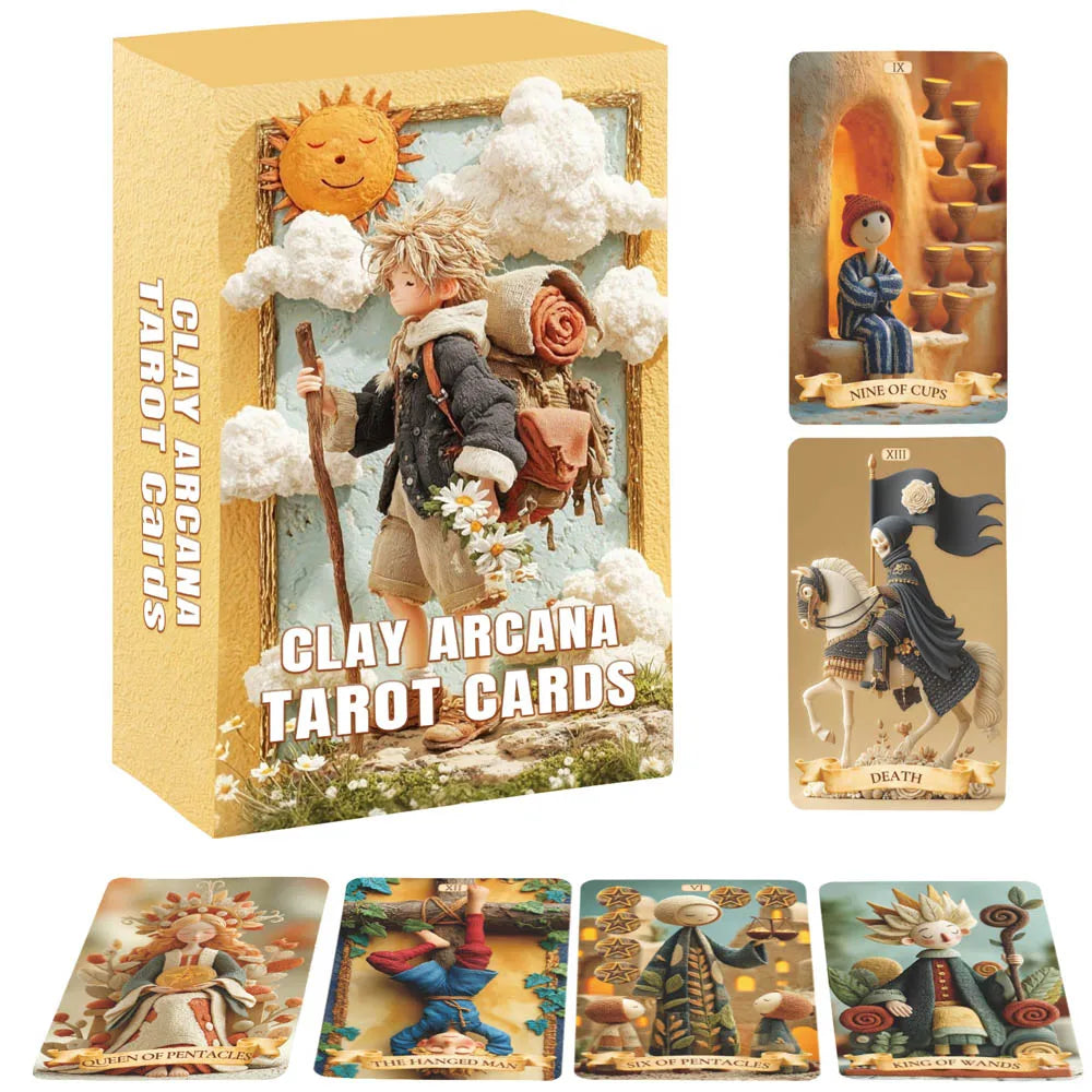 78 Tarot Cards Set, 13x8 Cm The Clay Arcana Tarot Card Game, From Mud to Soul, Handmade Secret Journey, Beginner Paper Manual