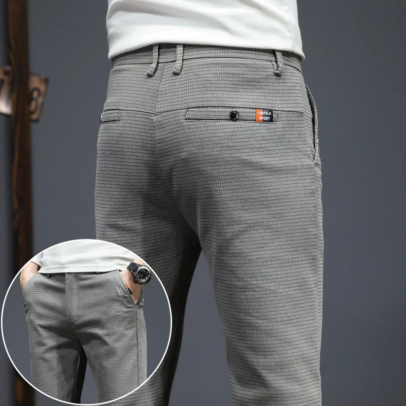 Autumn Winter New Men's Casual Pants Korean Fashion Stretch Straight Slim Fit Trousers High Quality Sweatpants Solid Color Male