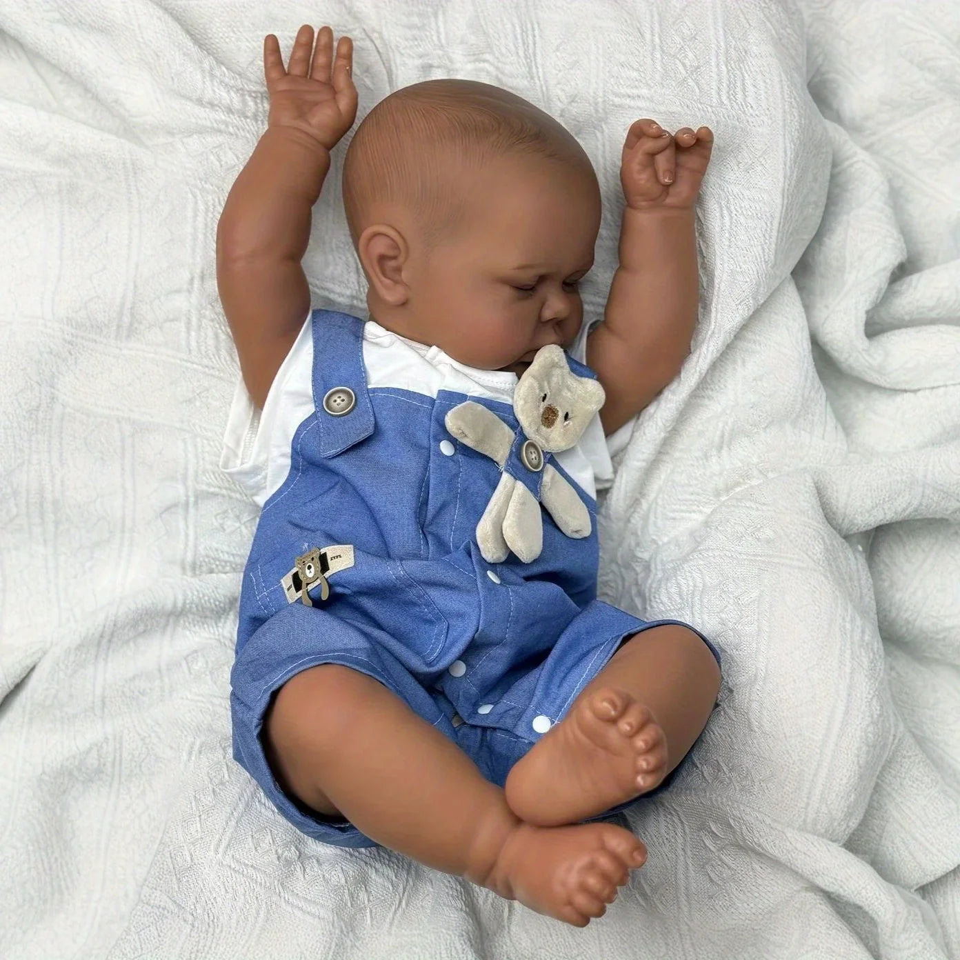AONPENG 60cm 24inch Asleep Reborn Doll, Brown & Black Skin, Vinyl Limbs Cloth Body, Play House Toy, Girls Birthday Gift
