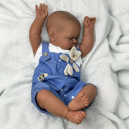 AONPENG 60cm 24inch Asleep Reborn Doll, Brown & Black Skin, Vinyl Limbs Cloth Body, Play House Toy, Girls Birthday Gift
