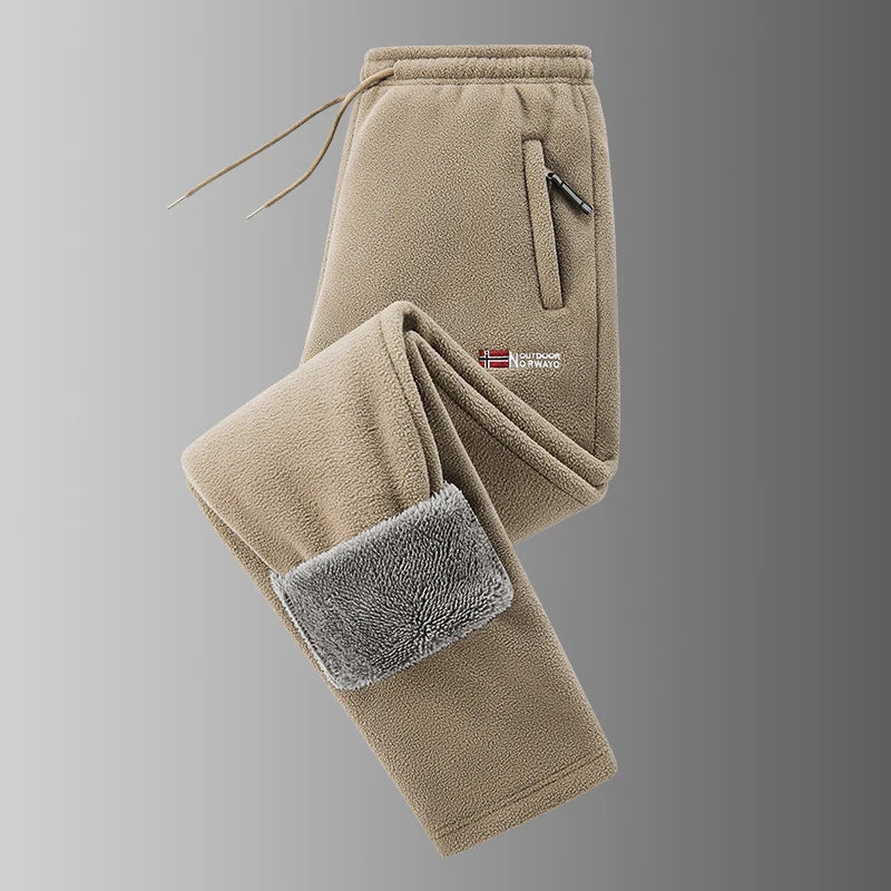 Winter Men's Sweatpants Thick Warm Fleece Joggers Sportswear Zip Pockets Casual Loose Track Pants Cozy Outdoor Lounge Pants