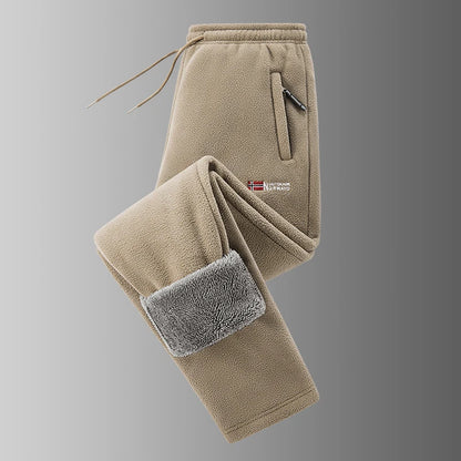 Winter Men's Sweatpants Thick Warm Fleece Joggers Sportswear Zip Pockets Casual Loose Track Pants Cozy Outdoor Lounge Pants