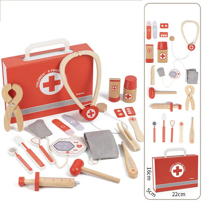 Wooden Pretend Play Doctor Educational Toys for Children Medical Simulation Medicine Chest Set for Kids Role Playing Pretend Toy