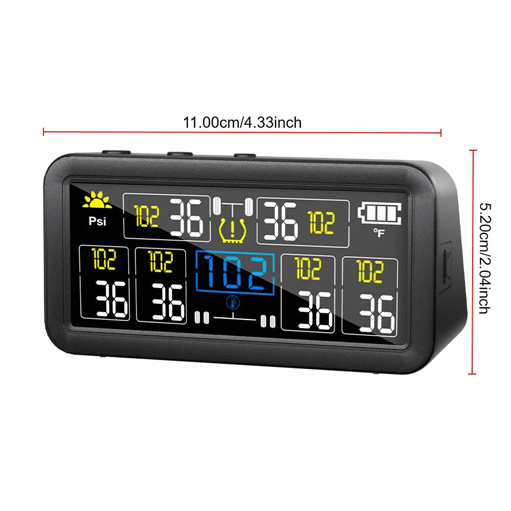 0~9.9Bar Truck RV 4/6 External Sensors Car Tire Pressure Alarm Digital LCD Display Solar TPMS Waterproof