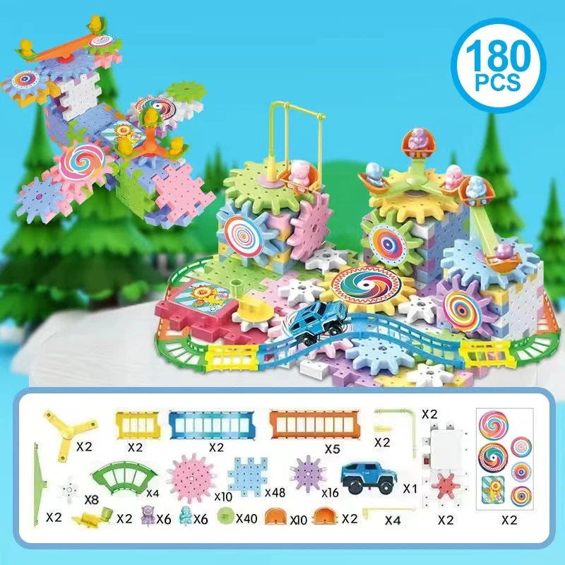 Electric Gears 3D Puzzle Model Building Kits Plastic Brick Blocks Educational Toys for Kids Children Gear Blocks Building Toys