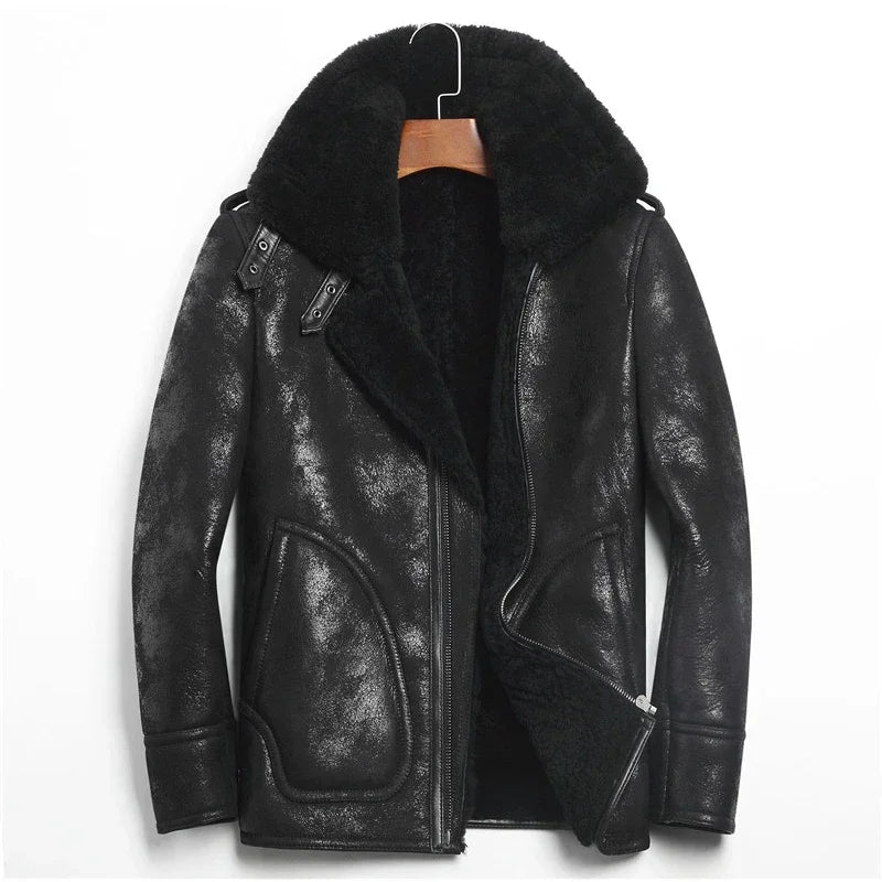 YOLANFAIRY Genuine Leather Jacket Men's Winter Jacket Sheepskin Coat for Men Natural Lamb Fur Bomber Jackets veste 156-1 MY1916