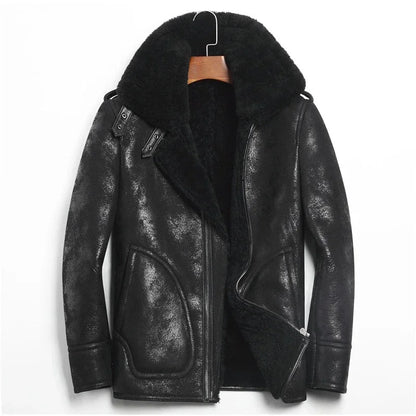 YOLANFAIRY Genuine Leather Jacket Men's Winter Jacket Sheepskin Coat for Men Natural Lamb Fur Bomber Jackets veste 156-1 MY1916