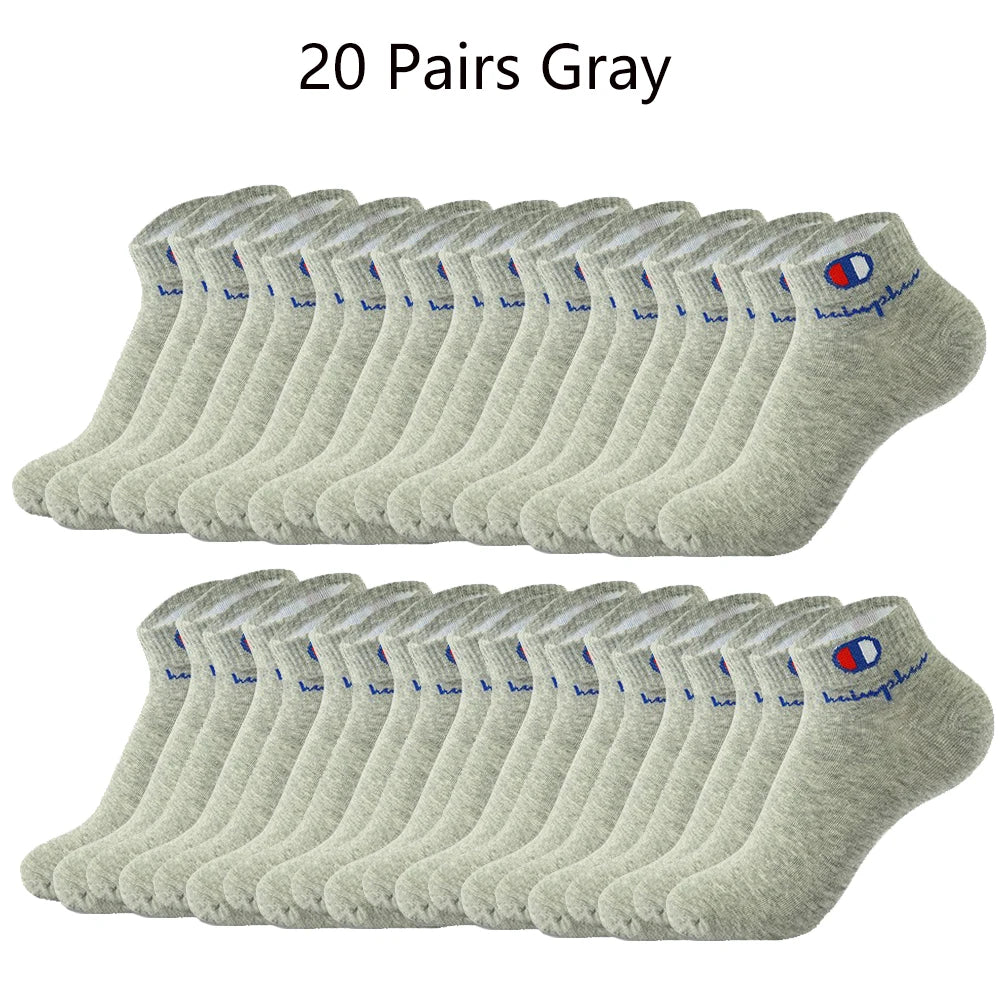 10/20/30 Pairs Ankle Socks Men Women Cotton Brand Socks Athletic Running Socks Cushioned Breathable Low Cut Sports Short Socks