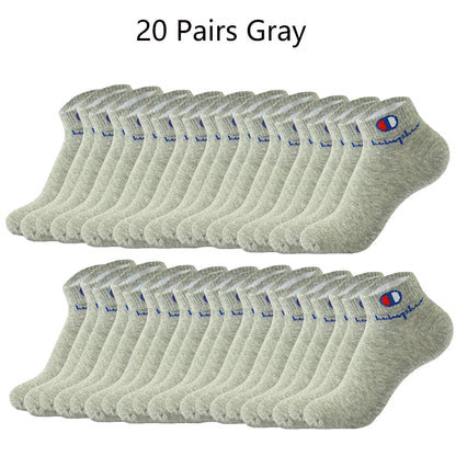 10/20/30 Pairs Ankle Socks Men Women Cotton Brand Socks Athletic Running Socks Cushioned Breathable Low Cut Sports Short Socks