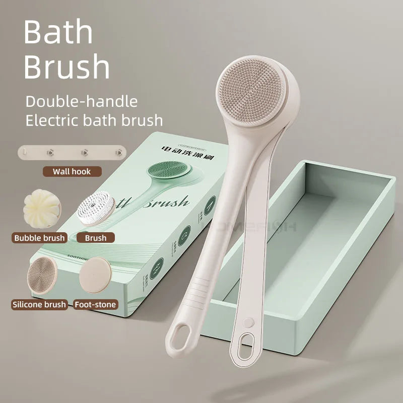 HOMEFISH Dual Handle Electric Bath Body Scrubber Brush with Long Handle Back Cleaning Tool for Back Exfoliation And Deep Cleanin