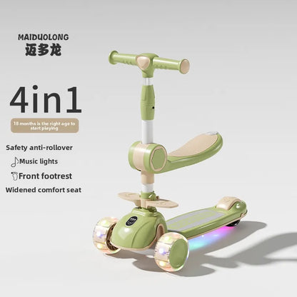 1-in-1 Kids Scooter, Foldable Ride-On Tricycle for Toddlers Ideal for developing children’s sense of balance