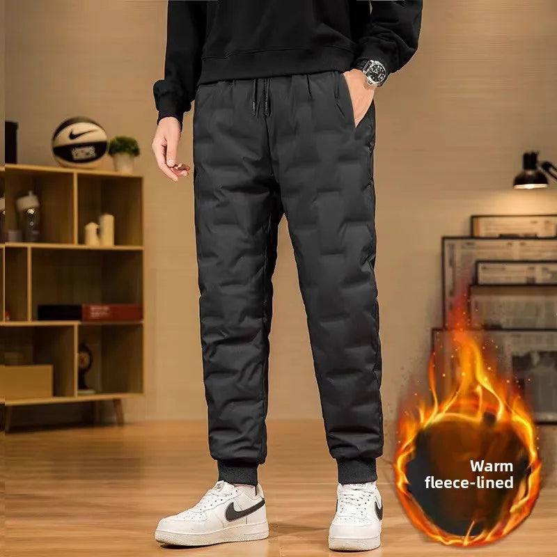 plus Size down Pants Men's Outdoor High Waist Loose Fit Thickened Duck down Warm Windproof Long Trousers Fashionable Casual Wear