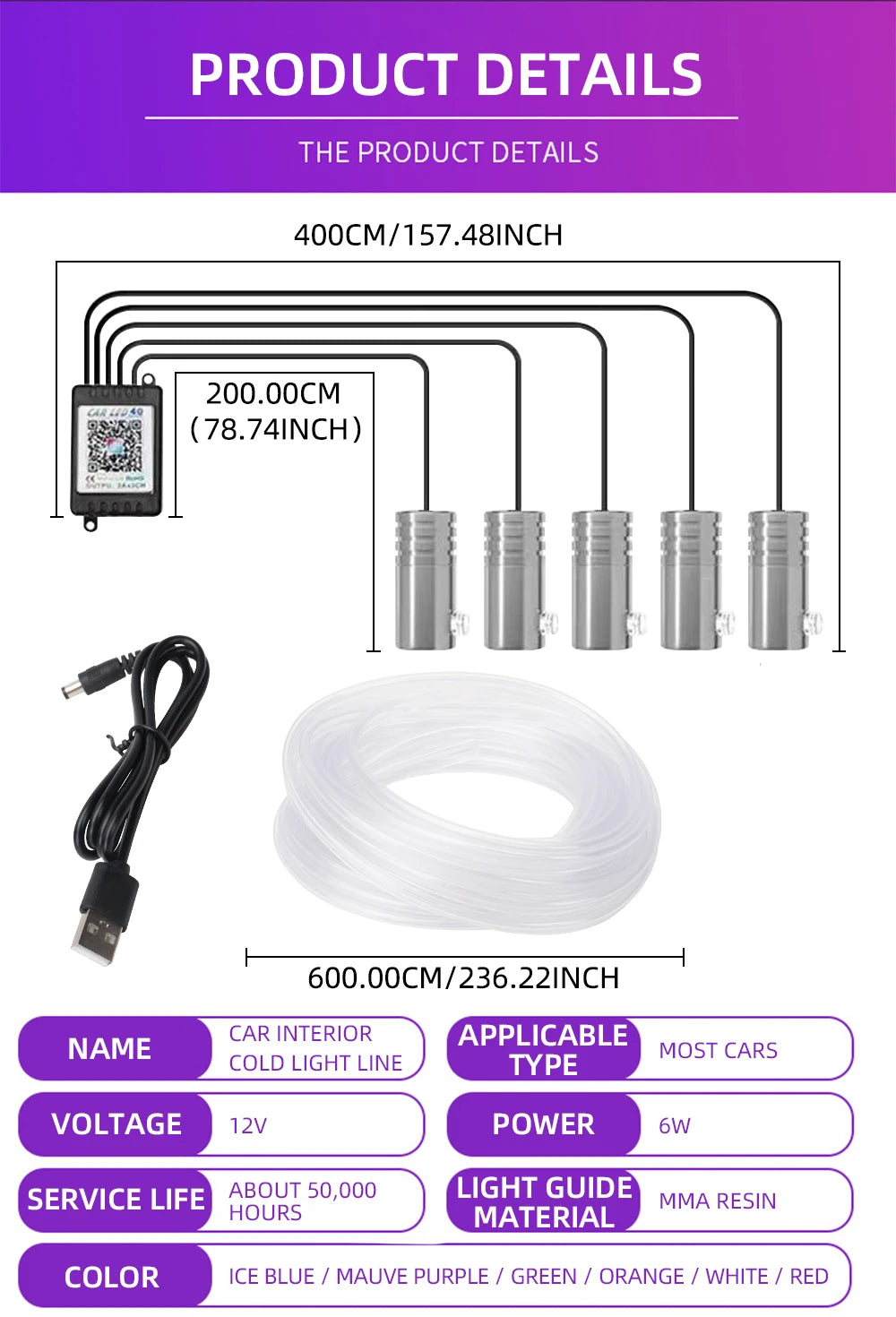Car 4/5/6in1 Interior Decoration Ambient RGB Fiber-Optic Light Strip USB Dashboard Neon Light Strip App Control Accessories