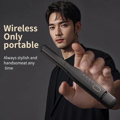 Rechargeable Slim Wireless Hair Straightener Men's short hair curling iron, dual-use for straightening and curling, mini hair st