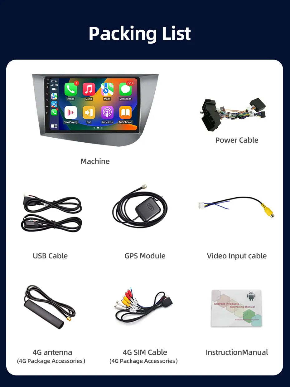 Jundof Car radio For Seat Leon 2 MK2 2005-2012 Carplay Android auto Qualcomm Car stereo Multimedia player 4G Wifi DSP 36EQ RHD