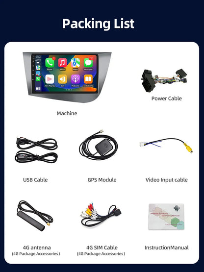Jundof Car radio For Seat Leon 2 MK2 2005-2012 Carplay Android auto Qualcomm Car stereo Multimedia player 4G Wifi DSP 36EQ RHD