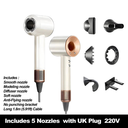 High-Speed Negative Ions Hair Dryer, Upgraded Model, Quiet, High Airflow, Constant Temp, Lightweight, Multi Nozzles in Gift Box