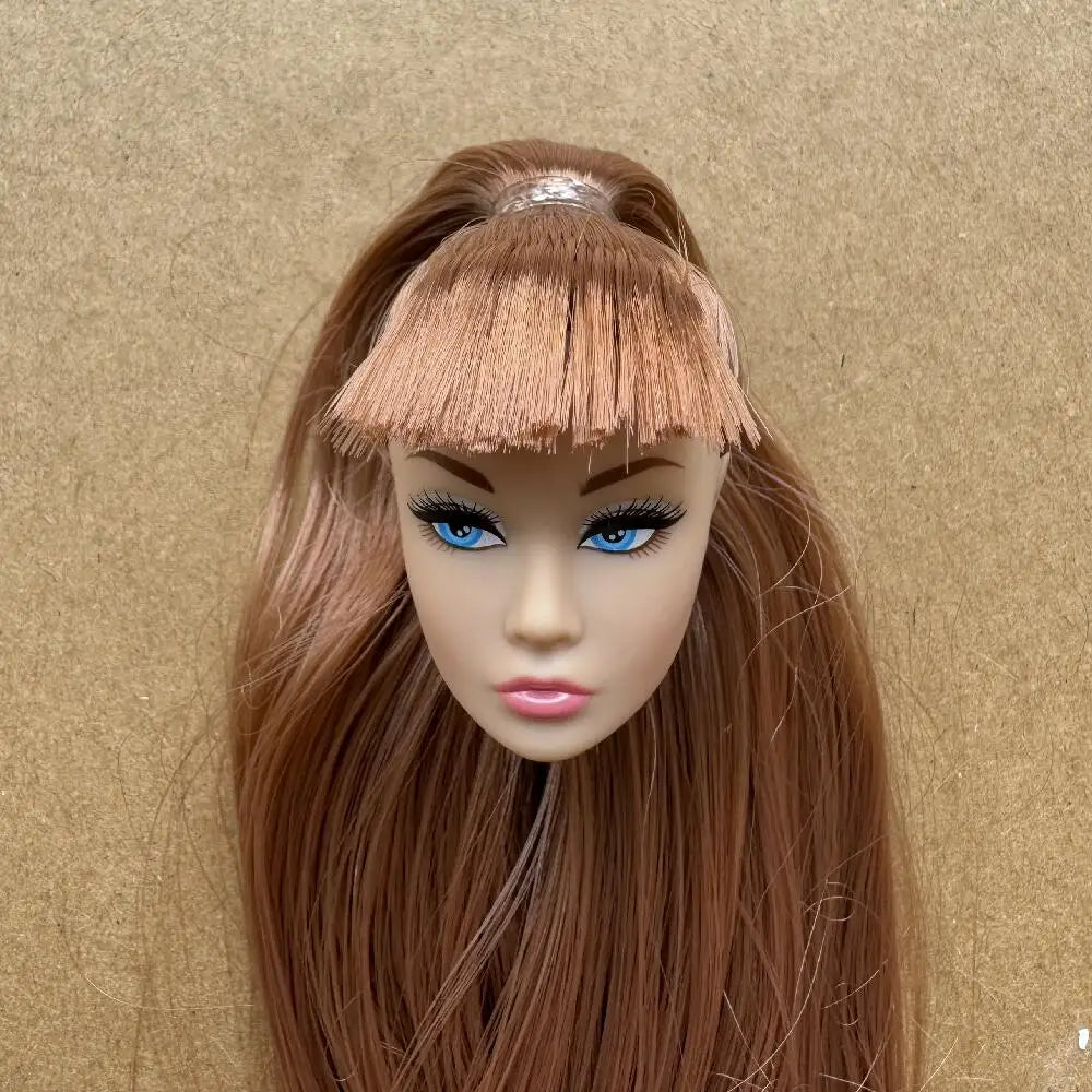1/6 Scale Multi-jointed Fashion Doll Heads with Bangs Pony Tail Super White Beige Dark Brown Skin Tone PP Doll Figures for Colle