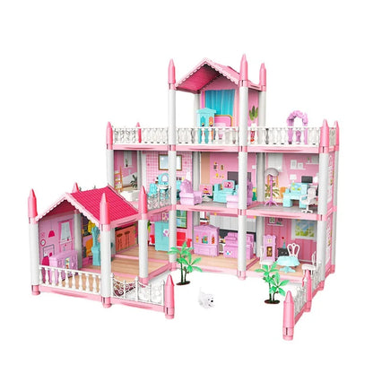 DIY Villa Model Toy House Dollhouses Role-Playing Set with Furniture and Trees Birthday and Holiday Gifts