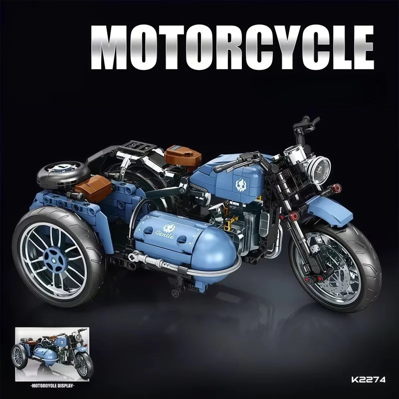 Classic Sidecar Motorcycle Building Blocks, High Reduction Vintage Trike Model Kit, Creative Assembly Toy for Adult Builders